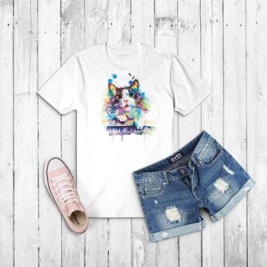 Imagem de Camiseta Feminina Gatinhos Tshirt - Gato -  Baby look - Aquarela - KOU