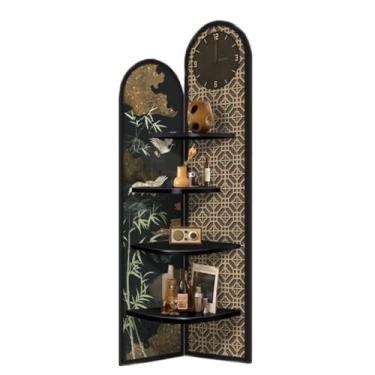 Imagem de CFGH6FDF Estante de canto de sala de estar, enfeites de canto de parede, armário triangular de armazenamento multicamadas com relógio e prateleira de livro independente de relógio (grande)