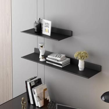 Imagem de 1 peça de prateleiras de parede flutuantes, prateleiras de liga de alumínio montadas na parede, estantes de armazenamento para quarto decoração de sala de estar planta de armazenamento (cor: preto