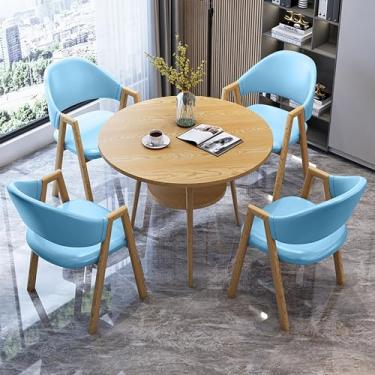 Imagem de Conjunto de mesa de jantar redonda com quatro cadeiras para recepção de escritório e cadeira de negociação de negócios moderna combinação de mesa de jantar e cadeira para sala de estar, salão de