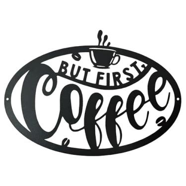Imagem de 1 peça de decoração de parede de metal, mas primeiro café, placa de metal, decoração de café para café, preto, mas primeiro café, decoração de parede de metal para casa, cozinha, cafeteria