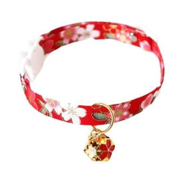 Imagem de Coleira Ajustável Estilo Japonês Com Sino Vazado De Flor Para Gatos E 