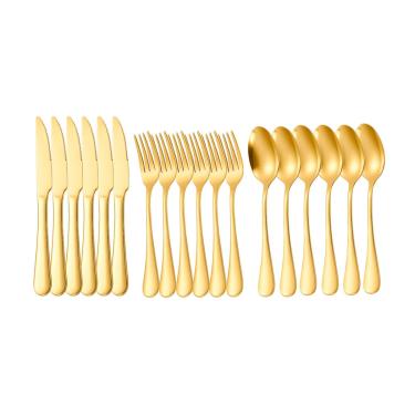 Imagem de Talheres de Mesa Faqueiro Dourado Garfo Faca Colher Inox 18un