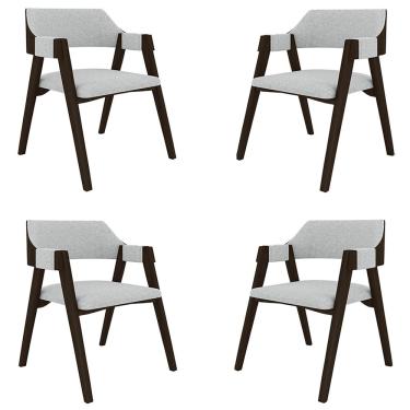 Imagem de Kit 4 Cadeiras Sala de Jantar e Jogos Carteados Madeira Maciça Poker Linho Cinza/Capuccino G42 - Gran Belo