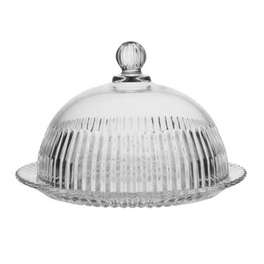 Imagem de Queijeira Cristal Tampa Trabalhada Porta Frios Queijo Boleira Pequena Mesa Posta Luxo 20cm