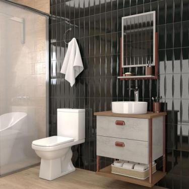 Imagem de Armário de Banheiro Cielo 60cm 2 Gavetas C/ Espelheira 100% Mdf Ciment