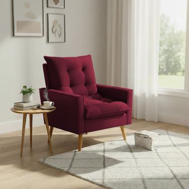 Imagem de Poltrona Sala de Estar 92cm Design Elegante e Toque Vibrante Vermelho Ester
