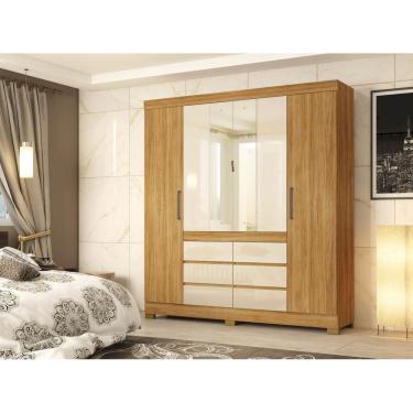 Imagem de Guarda-Roupa Casal 4 Portas Cádis com Espelho 2 Gavetas Cinamon Touch/Off White | 217cm | MDP