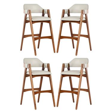 Imagem de Kit 4 Banquetas Alta em Madeira Lina Estofada Couríssimo Palha CCS