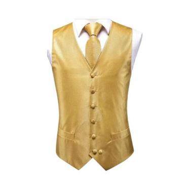 Imagem de Colete De Luxo Masculino Dourado Com Gravata Borboleta, Lenço De Bolso
