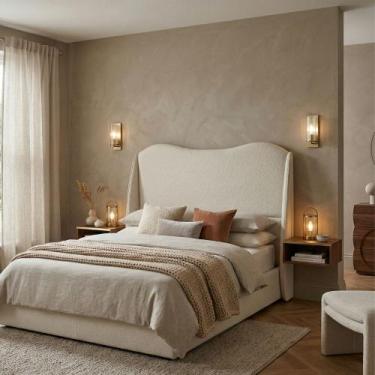 Imagem de Cabeceira Cama Casal Petala 195cm Orgânica Curva Bouclê Off White - Mo