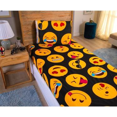 Imagem de Kit Jogo de Lençol Solteiro 2 Peças Microfibra 170 Fios com Elástico Estampas Emoji para Colchão 1 e 88m OEM
