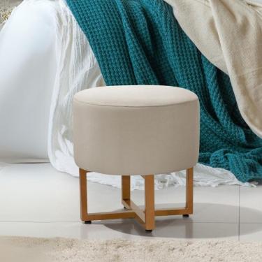 Imagem de Puff Banqueta Pequim Redondo com Assento em Espuma Revestimento em Veludo Bege