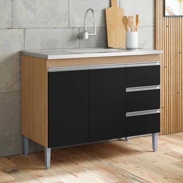 Imagem de Balcão Gabinete Cozinha Andréia 100cm 2 Portas Sem Tampo MDP Amêndoa Preto - Desk Design