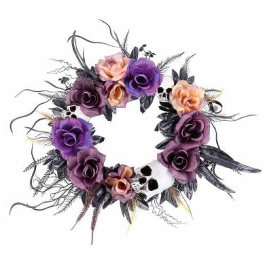 Imagem de Decoração de Halloween Guirlanda C/ Flores Enfeite de Porta - Fantasia