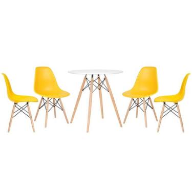 Imagem de Laraz, Kit - Mesa redonda Eames 70 cm branco + 4 cadeiras Eiffel Dsw A