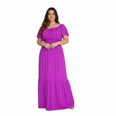 Imagem de Vestido cigana plus size longo manga curta viscolinho - SP STORE, Roxo