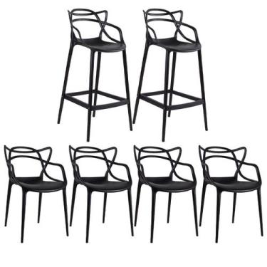 Imagem de Laraz, Kit - 4 x cadeiras + 2 x banquetas altas Masters Allegra - Pret