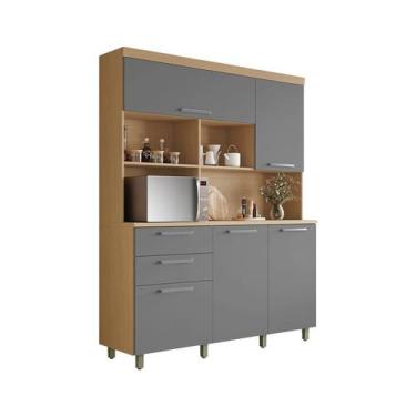 Imagem de Cozinha Compacta Nobreza 100% MDF 5 Portas 2 Gavetas Carvalho e Titâni