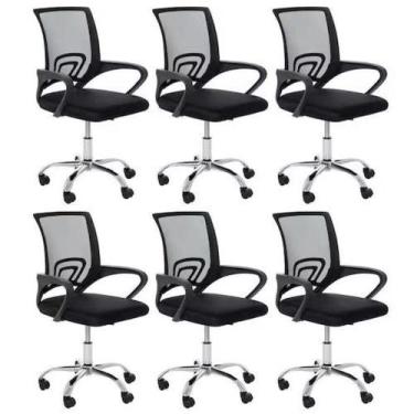 Imagem de Kit 6 Cadeiras De Rodízios Escritório Home Office Telinha Preto - DECO