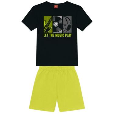 Imagem de camiseta em m/malha e bermuda em moletom s/felpa - Kyly, Preto, Verde 
