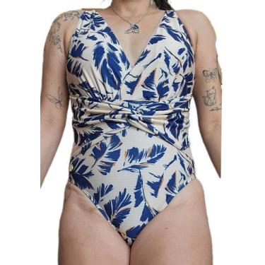 Imagem de Maio body decotado estampado da sol e agua, Azul com bege, P