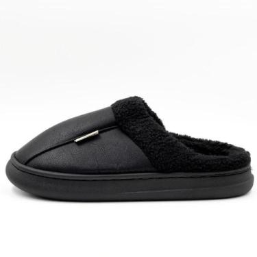 Imagem de Pantufa Europa Filipe I em P.u com Sherpa Masculina, 43/4, Preto