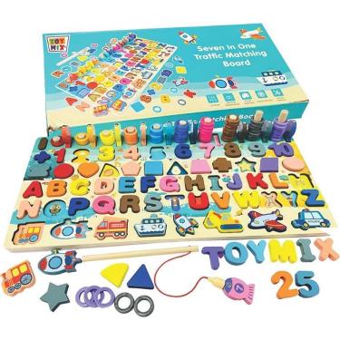 Imagem de Brinquedo Pedagógico de Madeira Montessori 7x1 135 Peças com Varinha Magnética em MDF Toy Mix