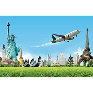 Imagem de Yeele 3 x 2,4 m ao redor do mundo fundo para fotografia globo viagem famoso marco de férias em todo o mundo foto de fundo casamento recém-casado lua de mel bebê retrato atirar estúdio adereços papel de parede