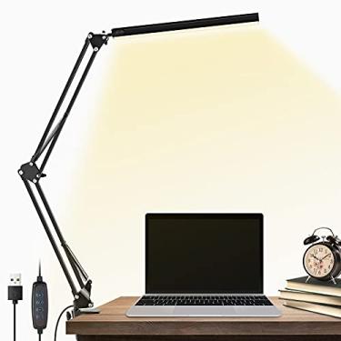 Imagem de Luminária de mesa de LED, HANUET com braço oscilante de metal com braçadeira, 3 modos, brilho regulável de 30 graus, luminária de mesa com função de memória, lâmpadas de mesa de arquiteto