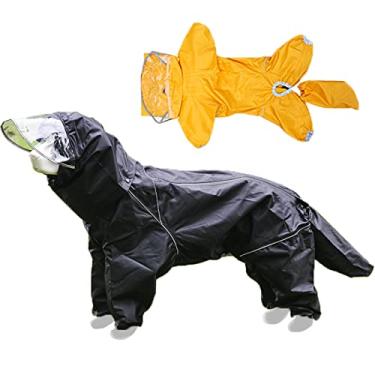 Imagem de Casaco de chuva para cães grandes com capuz poncho para animais de estimação roupas à prova d'água jaqueta de chuva leve com aba transparente/tira refletiva para cães médios e grandes, preto, (60 kg)