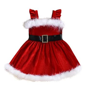 Imagem de Mercatoo Roupa de bebê menina vestido de natal infantil meninas fantasia de Papai Noel bebê cosplay vestidos de veludo sem mangas, Vermelho, 3-4 Anos