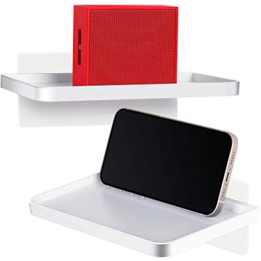 Imagem de Suporte de telefone de parede adesivo de parede de 2 peças suporte de parede universal de telefone celular de plástico para a maioria dos smartphones no banheiro cozinha vaso sanitário, branco