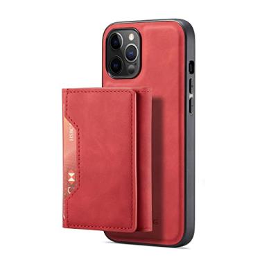 Imagem de Capa de telefone para iPhone 14/14 Pro/14 Plus/14 Pro Max, carteira de couro durável à prova de choque TPU capa traseira fina com porta-cartões suporte, vermelha, 14 6,1 polegadas