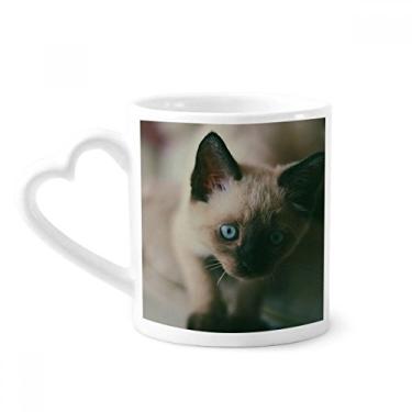 Imagem de Caneca de fotografia cinza animal olho azul gatinho café cerâmica copo de coração de vidro
