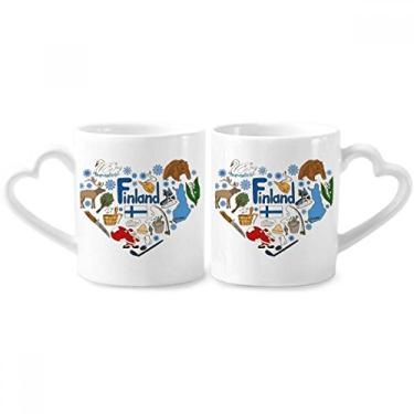 Imagem de Finlândia Love Heart Landscap Bandeira nacional casal conjunto de canecas de porcelana copo amante de cerâmica alça de coração