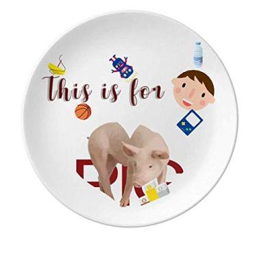 Imagem de Prato de porcelana de animais de criação de porcos para jantar redondo menino homem