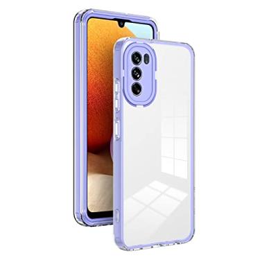 Imagem de WANRI Capa de telefone capa transparente para Motorola Moto G62 5G, capa de telefone transparente de corpo inteiro, capa protetora fina projetada capa de absorção de choque anti-riscos (Cor: roxo)