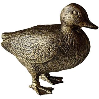 Imagem de Aditam Cute Ducks Statue Decoração de casa ornamentos de ferro fundido para decoração interna/externa, como sala de estar, quintal, jardim, armários (Gold-S) Double the comfort