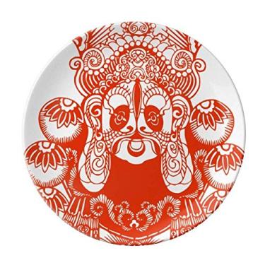 Imagem de Cabeça de Ópera de Pequim, Vermelha, Corte de Papel, Prato Decorativo de Porcelana, Prato de Jantar