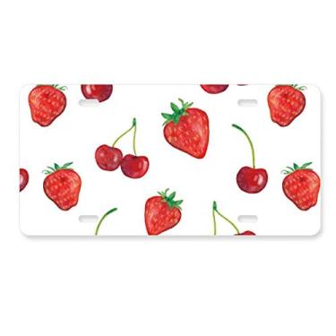 Imagem de DIYthinker Etiqueta de aço inoxidável para decoração de placa de carro com estampa de frutas vermelhas de morango
