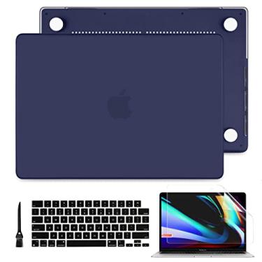 Imagem de Batianda Capa para MacBook Pro 14 polegadas 2021, modelo M1 Pro/Max A2442, capa rígida emborrachada fosca com capa de teclado 6 protetores de tela para Mac Pro 14 polegadas, azul marinho