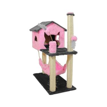 Imagem de Arranhador Playground Casa para Gato com Brinquedo e Poste de Sisal – Pink