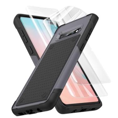 Imagem de Jeylly Capa para Samsung Galaxy S10+ com 2 protetores de tela, borracha TPU macia rígida PC traseira à prova de choque slim fit capa protetora para celular para mulheres e homens, cinza