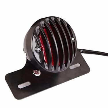 Imagem de TEBOCR Grade preta de motocicleta com nervuras redonda LED luz de freio traseira lente vermelha para placa de licença integrada lâmpada ajuste boia helicóptero cruiser bicicleta de rua