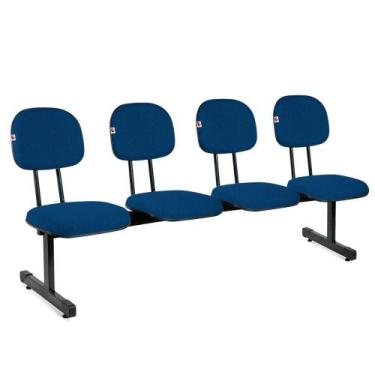 Imagem de Longarina Secretária 4 Lugares Tecido Azul Com Preto - Shop Cadeiras