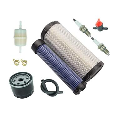 Imagem de 11013-7044 Filtro de ar e 11013-7045 limpador de elemento de filtro de ar interno e externo para Kawasaki FX651V FX691V FX730V FX751V FX801V FX850V FX1000V 4 ciclos Engien cortador de grama incluindo 49065-7007 Filtro de óleo filtro
