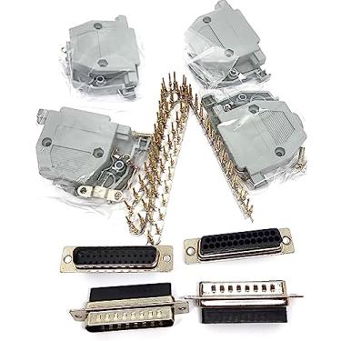 Imagem de Connectors Pro - 4 conjuntos de crimpagem tipo DB25 macho + capôs de plástico + pinos D-Sub 25P conector de crimpagem macho kit de capô - 4 machos DB25 + 4 capôs + 100 pinos