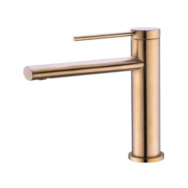 Imagem de Torneira moderna de latão com furo único, ouro escovado, água quente e fria, tipo misto, torneira para pia de banheiro, ouro escovado