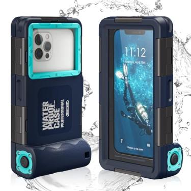 Imagem de Transy Capa de telefone universal à prova d'água para mergulho com snorkel, capa de telefone subaquática profissional IP68 com cordão para iPhone Galaxy Huawei Moto todas as séries (azul, capa de